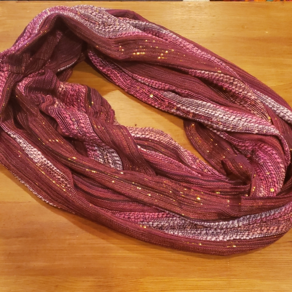 Pink, Red & Gold Lightweight Infinity Scarf